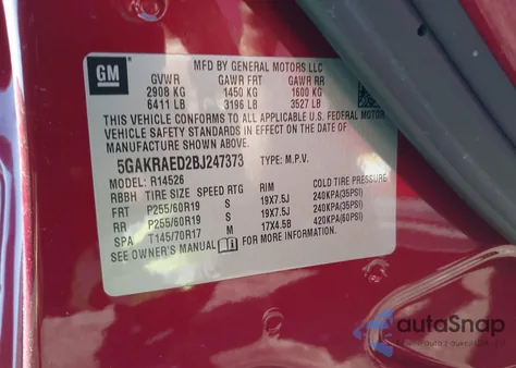 2011 Buick Enclave Cx z USA, uszkodzony, nr VIN 5GAKRAED2BJ247373